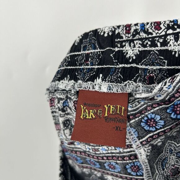 Yak & Yeti Boho Wide Leg Crop Pants Pull On Black Mixed Pattern Size XL - Picture 8 of 9